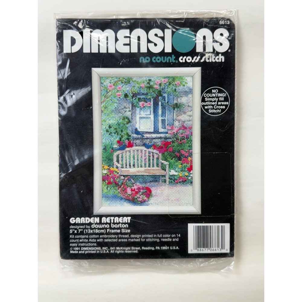 Vintage Dimensions Garden Retreat No-Count Cross-Stitch Kit 1991 NOS